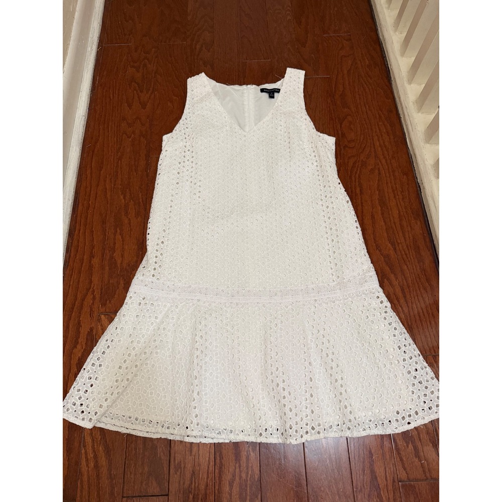 Banana Republic White‎ Cotton Eyelet V-Neck Tiered Flounce Sleeveless Dress 4